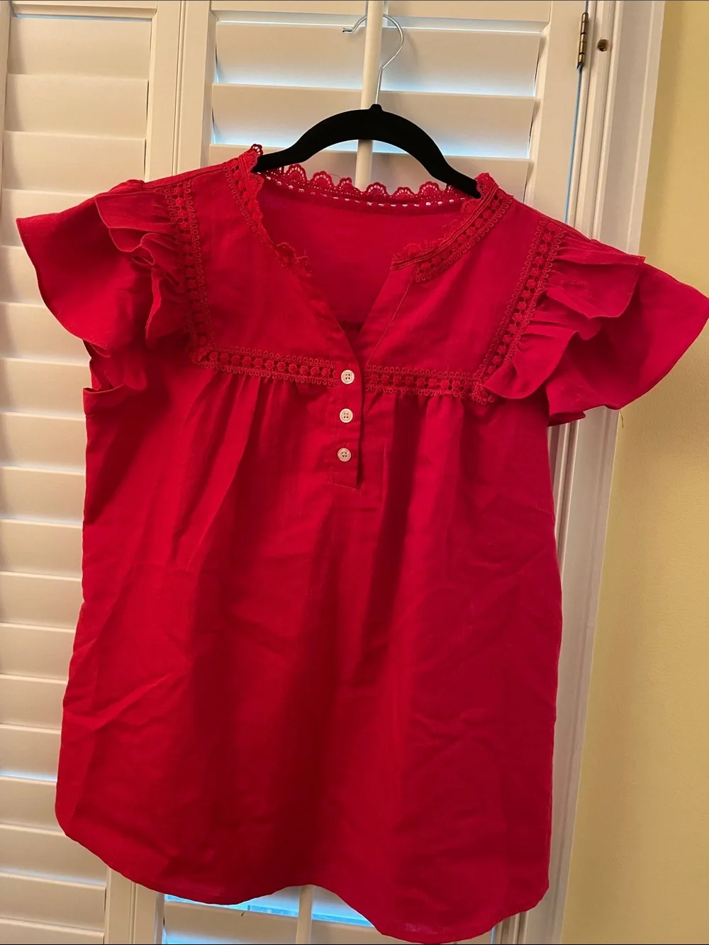 Bright Red Ruffle Sleeve Boho Top - Picture 1 of 5
